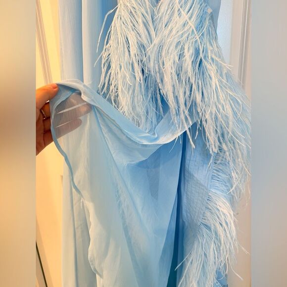 NEW BRONX AND BANCO Madeline Halterneck Gown in Powder Blue Feathered Gown - Picture 11 of 16